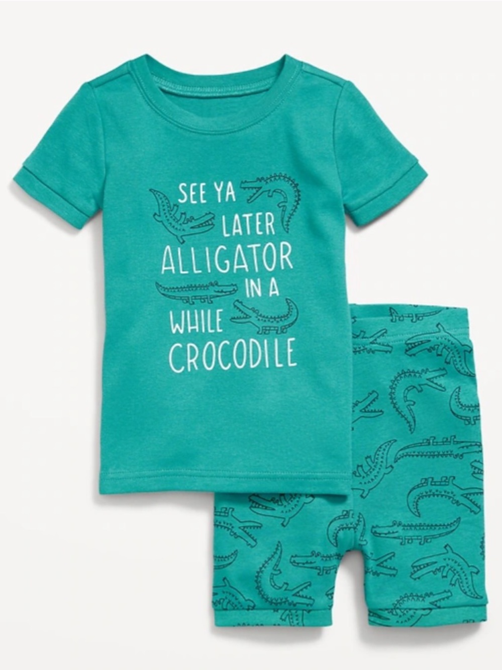 100% Cotton See Ya Later Alligator Teal Kids Top & Shorts Set Size 6-12 M